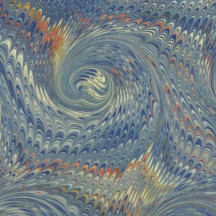 Hand Marbled Paper Combed French Curl Pattern in Blue with Orange ~ Berretti Marbled Arts